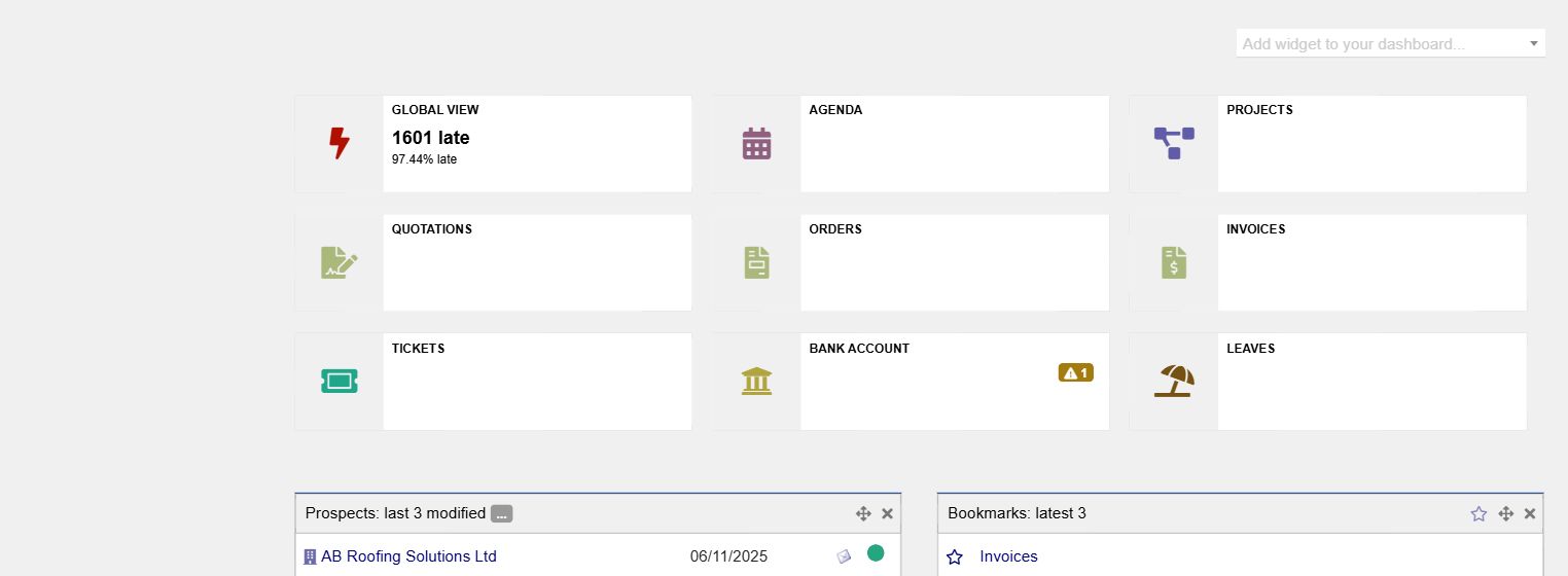 Thrive ERP dashboard